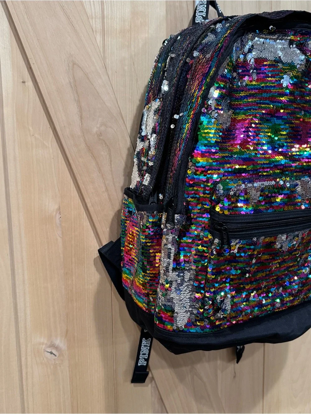 Victoria’s Secret PINK Rainbow Multi Sparkle Sequin Backpack Schoolbag Bag